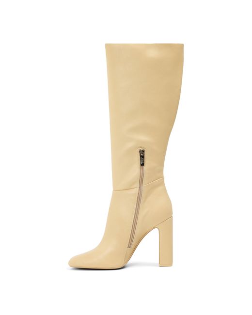 Steve Madden Natural Knee High Block Heel Boots With Zipper