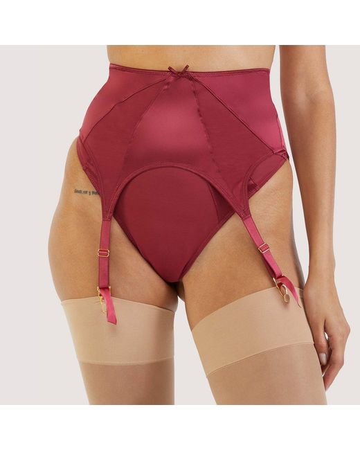 Playful Promises Red Etta Mesh & Satin Suspender Belt