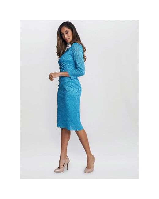 Gina Bacconi Blue Melody Lace Party Wrap Dress