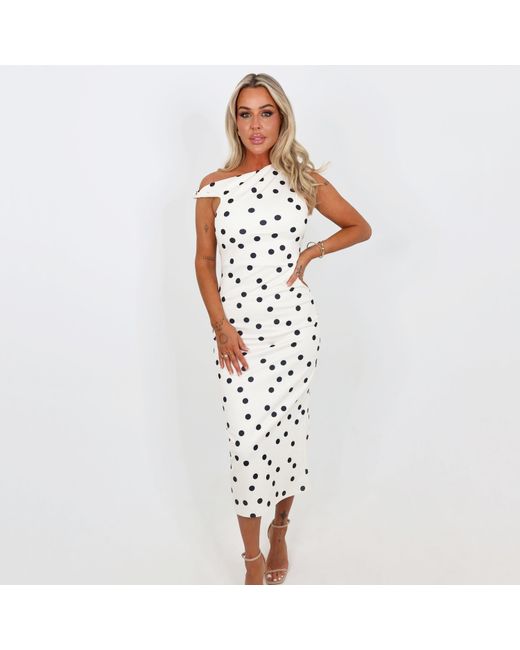 AX Paris Pink Cream And Polka Dot Off The Shoulder Midi Dress