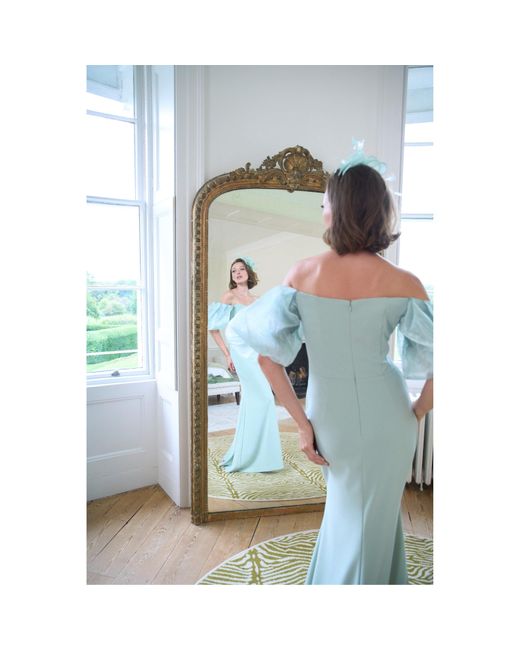 Gina Bacconi Green Puff-Sleeve Maxi Dress