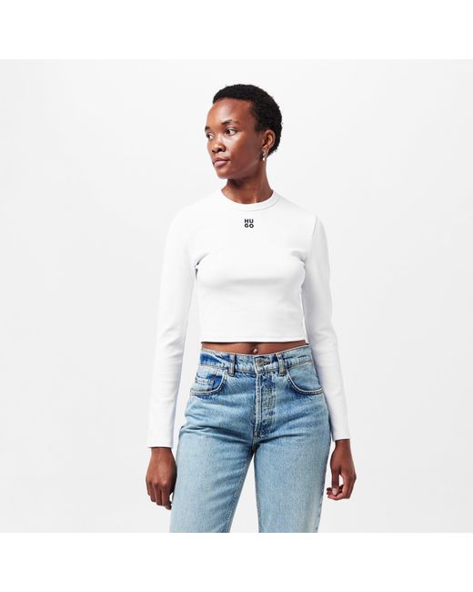 HUGO White Long Sleeved Logo T-Shirt