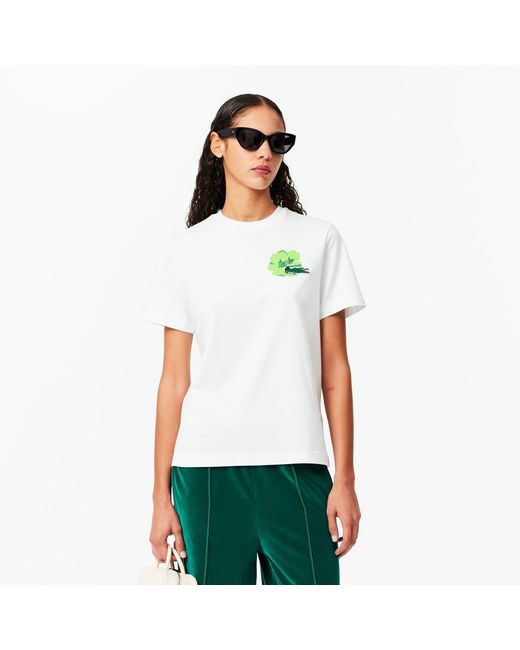 Lacoste White Floral Print Cotton T-Shirt