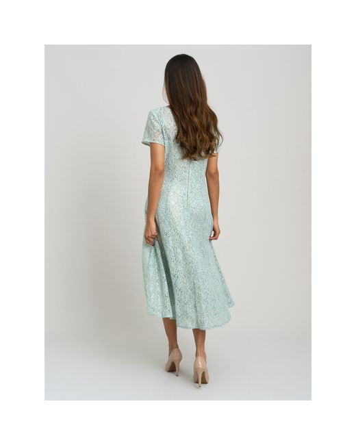 Gina Bacconi Blue Genny Cap Sleeve Midi Sequin Lace Dress