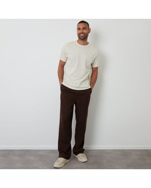 Threadbare Brown Linen Blend Loose Fit Trousers for men