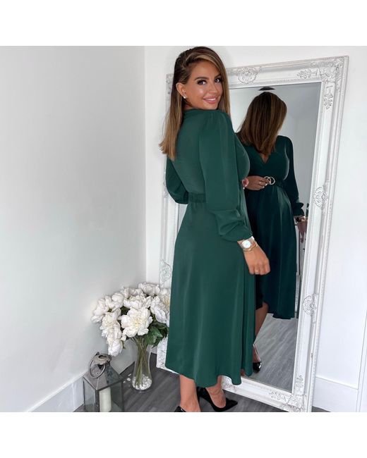 AX Paris Green Long Sleeve Belted Midi Dress