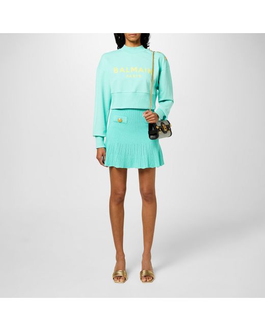 Balmain Blue Knitted Skater Midi Skirt