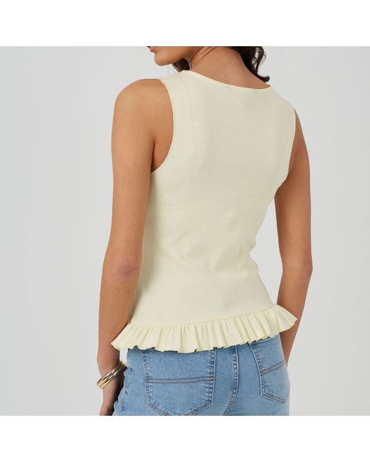 Brave Soul White Bs Crew Neck Button Down Vest With Frill Detail