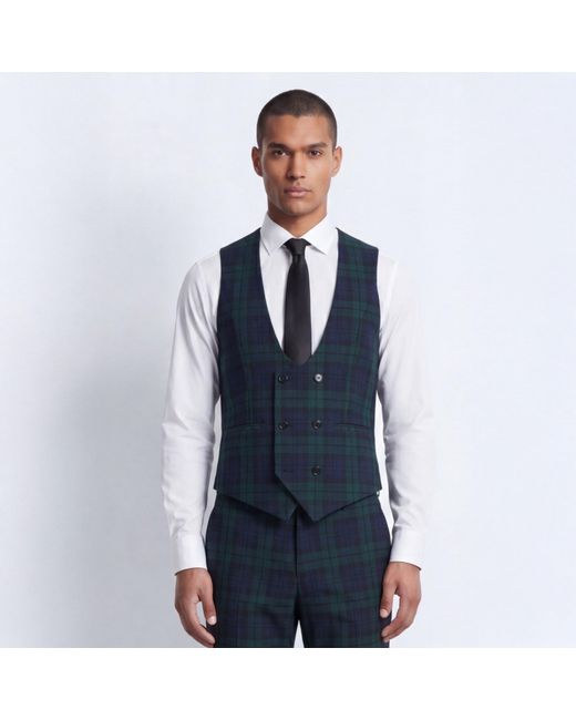 Twisted Tailor Blue Ginger Slim Fit Tartan Waistcoat for men