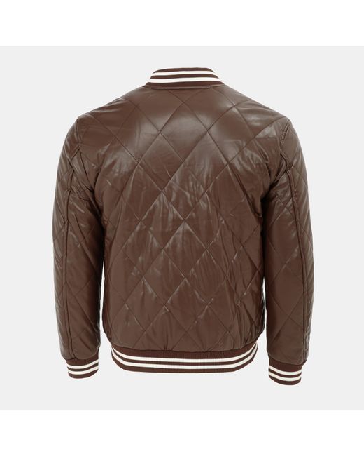 Firetrap Brown Faux Leather Button Long Sleeve Quilted Jacket for men