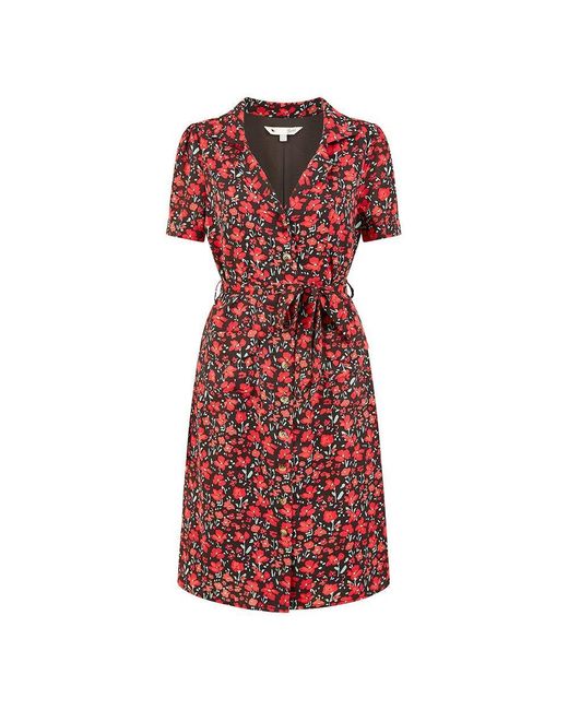 Yumi' Green Poppy Print Retro Shirt Dress