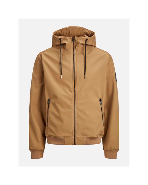 Jack & Jones Brown Zipped Hooded Softshell Jacket for men