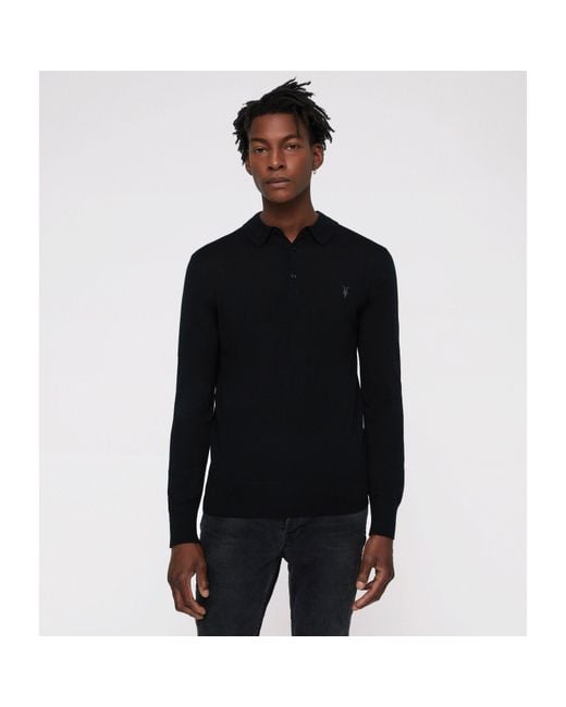 AllSaints Black Mode Merino Ls Polo for men