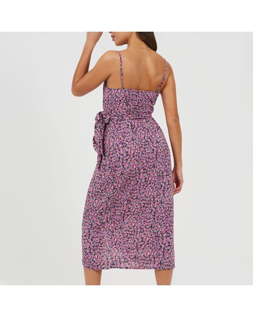 Brave Soul Purple Strappy Printed Dress With Knot Detail