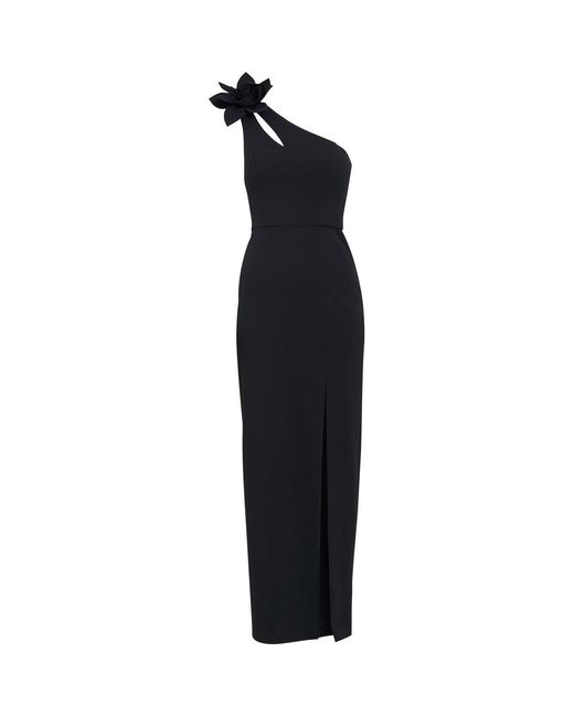 Gina Bacconi Black Molly V Neck Illusioned Hem Dress