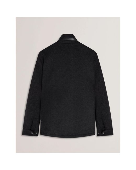 Ted Baker Black Funnel Neck Overcoat for men