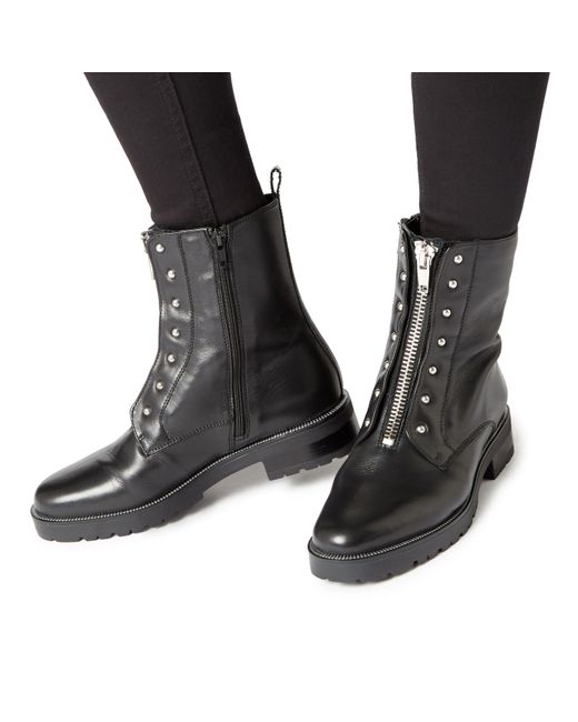 Dune Black Raffi Studded Buckle Biker Boots