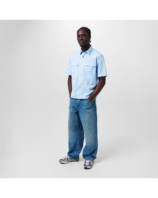 C P Company Blue Short Sleeve Ripstop Shirt for men