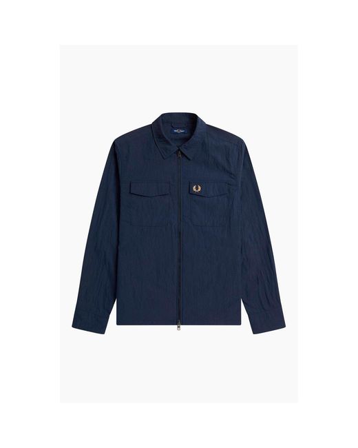Fred Perry Blue Long Sleeve Zip Overshirt for men