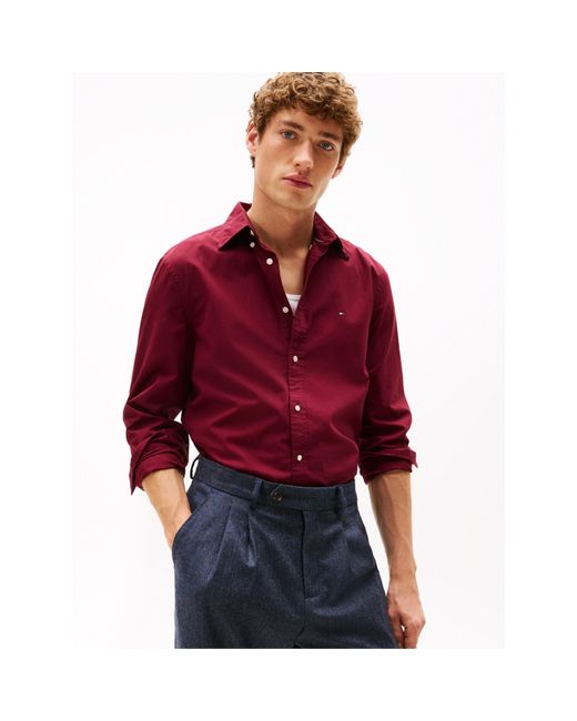 Tommy Hilfiger Red Core Flex Long Sleeve Poplin Shirt for men