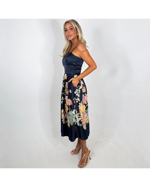 AX Paris Blue Floral Print Detail Strappy Midi Dress