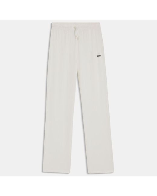 Boss White Stretch Cotton Pyjama Bottoms With Logo Detail
