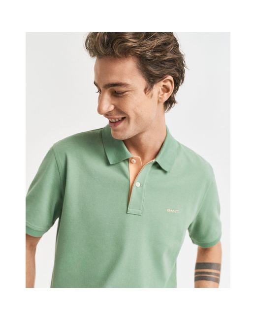 Gant Green Contrast Piqué Polo Shirt for men