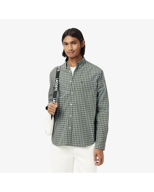 Lacoste Green Regular-Fit Plaid Poplin Shirt for men