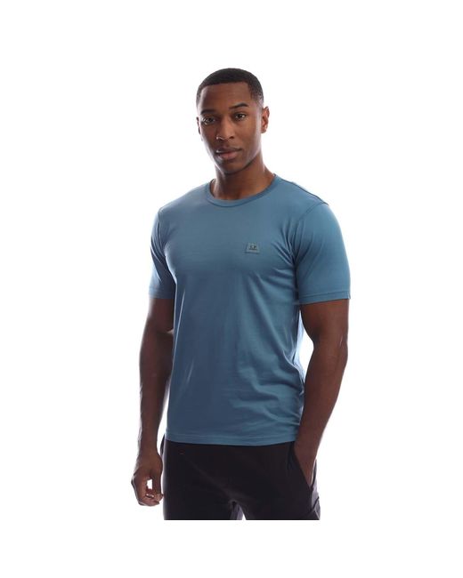 C P Company Blue 70/2 Mercerized Jersey Logo Patch T-Shirt for men