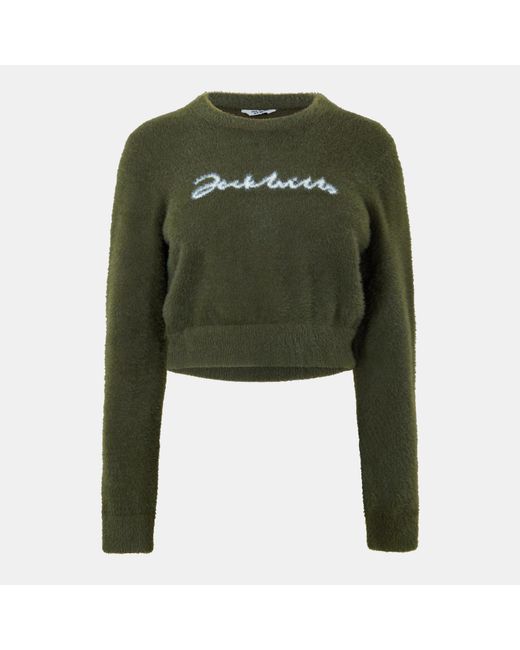 Jack Wills Green Jw Knitted Jacquard Cropped Crew Neck Jumper