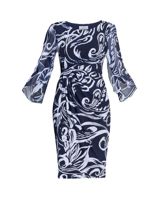 Gina Bacconi Blue Iga Abstract Print Cocktail Dress