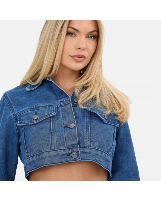I Saw It First Blue Cropped Long Sleeve Denim Jacket