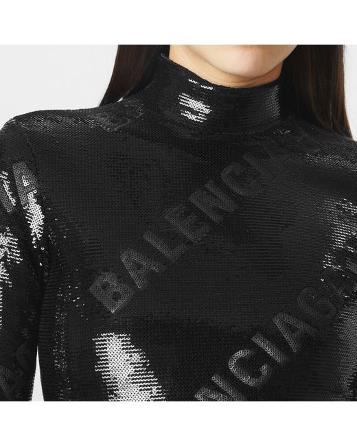 Balenciaga Black Sequinned Logo Mini Dress