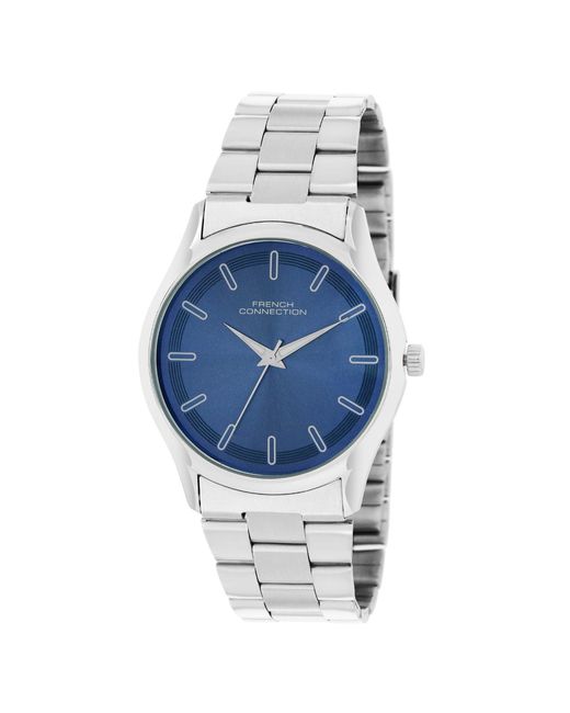 French Connection Blue Accessories Case Round Shape Strap Quartz Watch for men