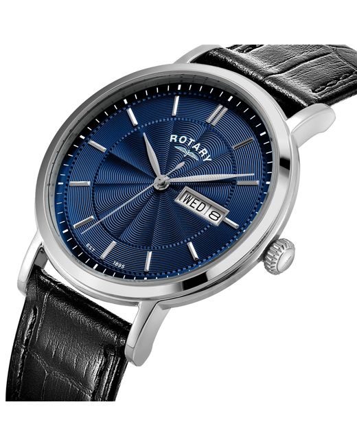 Rotary Blue Heritage Ss Leather Strap Watch for men