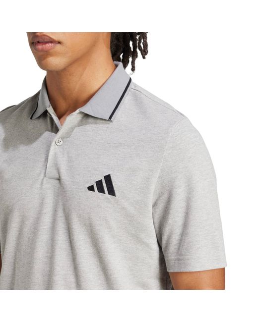 Adidas Gray Essentials Cotton 3-Stripes Polo Shirt for men