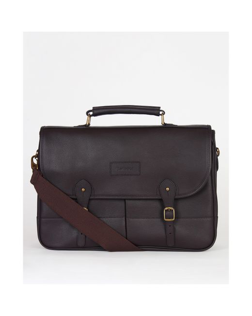 Barbour Black Waxed Leather Briefcase for men