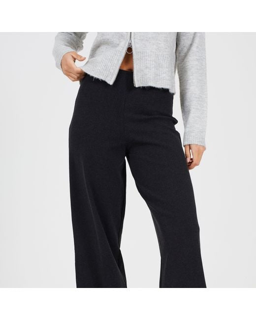 Brave Soul Blue Bs Charcoal Ribbed Wide Leg Trousers