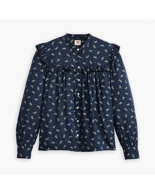 Levi's Blue Levi's Gianna Mock Neck Ruffle Sleeve Peasant Blouse