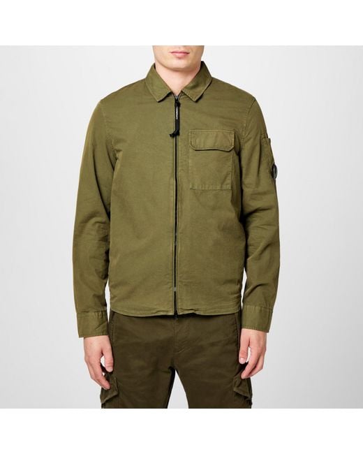 C P Company Green Gabardine Lens Cotton Long Sleeve Overshirt for men
