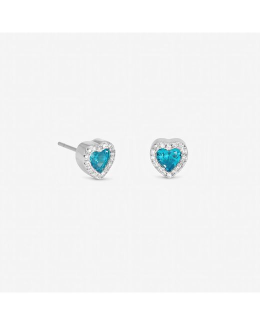 Jon Richard Blue Rhodium Plated And Heart Stud Earrings