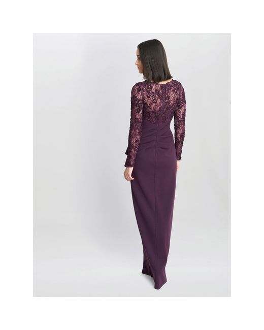 Gina Bacconi Purple Keeley Lace Bodice & Sleeve Maxi Dress