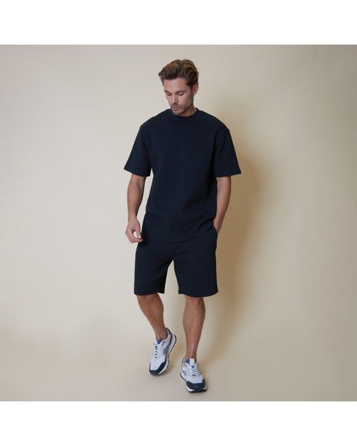 Threadbare Blue Cotton Blend Textured Sweat Shorts for men