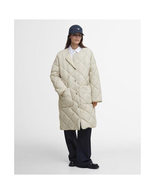Barbour Natural Brigitte Diamond Quilted Long Puffer Jacket