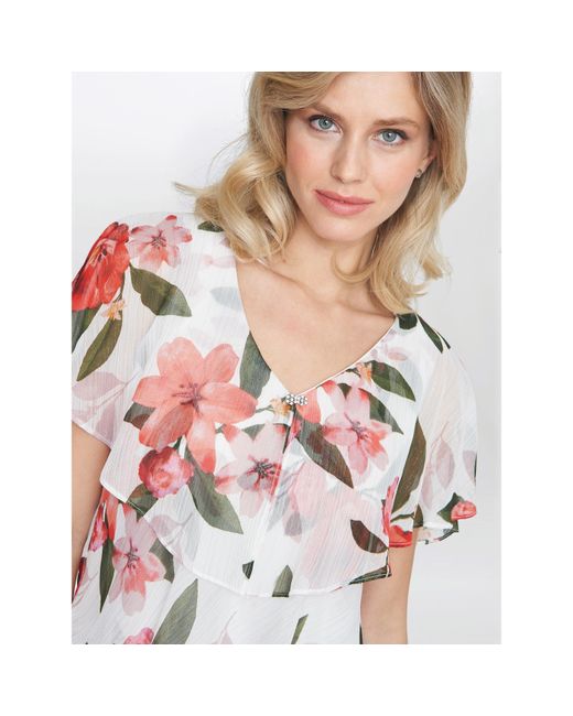 Gina Bacconi White Andie Floral Print Tiered Dress