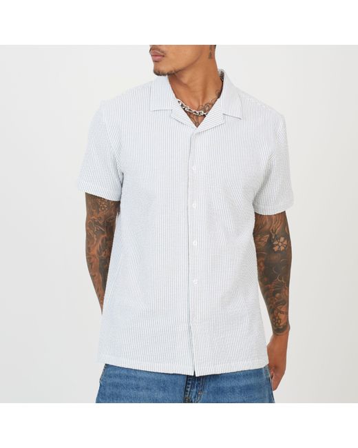 Brave Soul White Revere Collar Short Sleeve Patterned Shirt for men