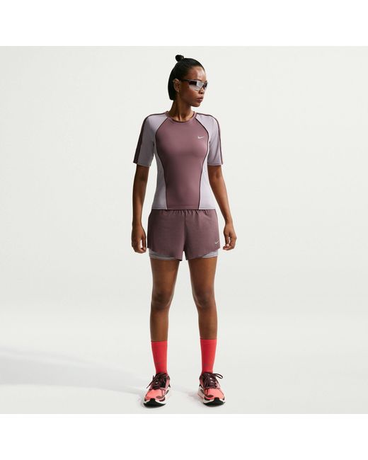 Nike Purple Dri-Fit Swift Mid-Rise 3 2-In-1 Shorts
