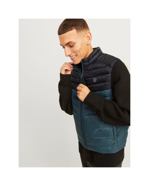 Jack & Jones Blue Sleeveless Zipper Gilet for men