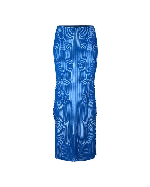 Off-White c/o Virgil Abloh Blue Vortix Embroidered Knitted Maxi Mid Rise A-Line Skirt