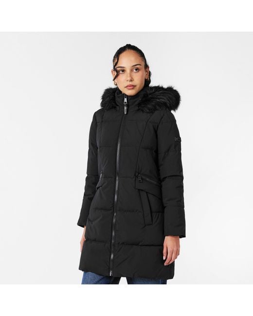 DKNY Black Quilted Fur Hood Tailored Fit Medium Puffer Jacket